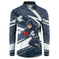 Carlton Blues Australian Football Button Sweatshirt Superhero Mascot With Indigenous Pattern Art