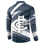 Carlton Blues Australian Football Button Sweatshirt Superhero Mascot With Indigenous Pattern Art