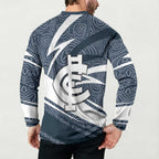 Carlton Blues Australian Football Button Sweatshirt Superhero Mascot With Indigenous Pattern Art