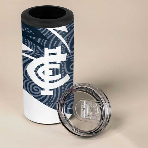 Carlton Blues Australian Football 4 in 1 Can Cooler Tumbler Superhero Mascot With Indigenous Pattern Art