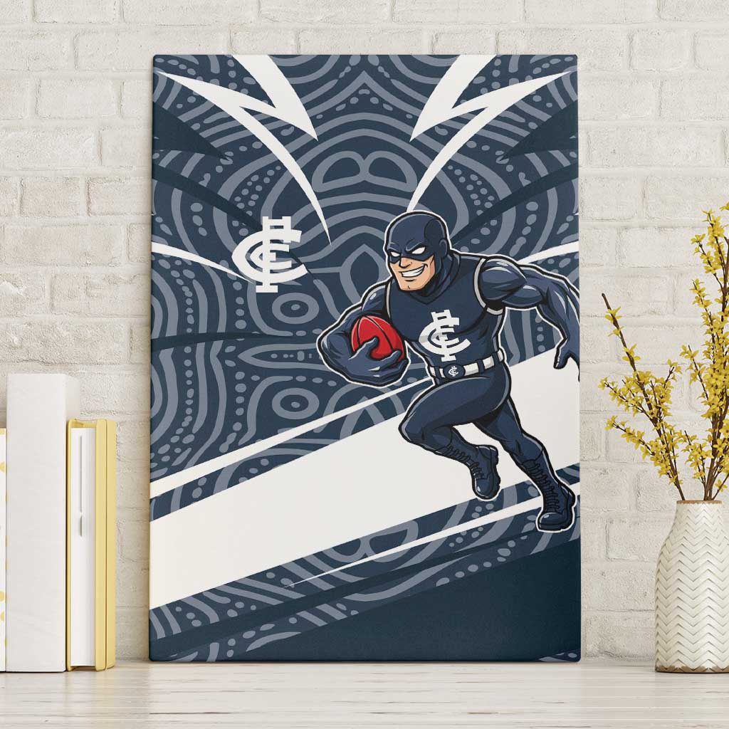 Carlton Blues Australian Football Canvas Wall Art Superhero Mascot With Indigenous Pattern Art