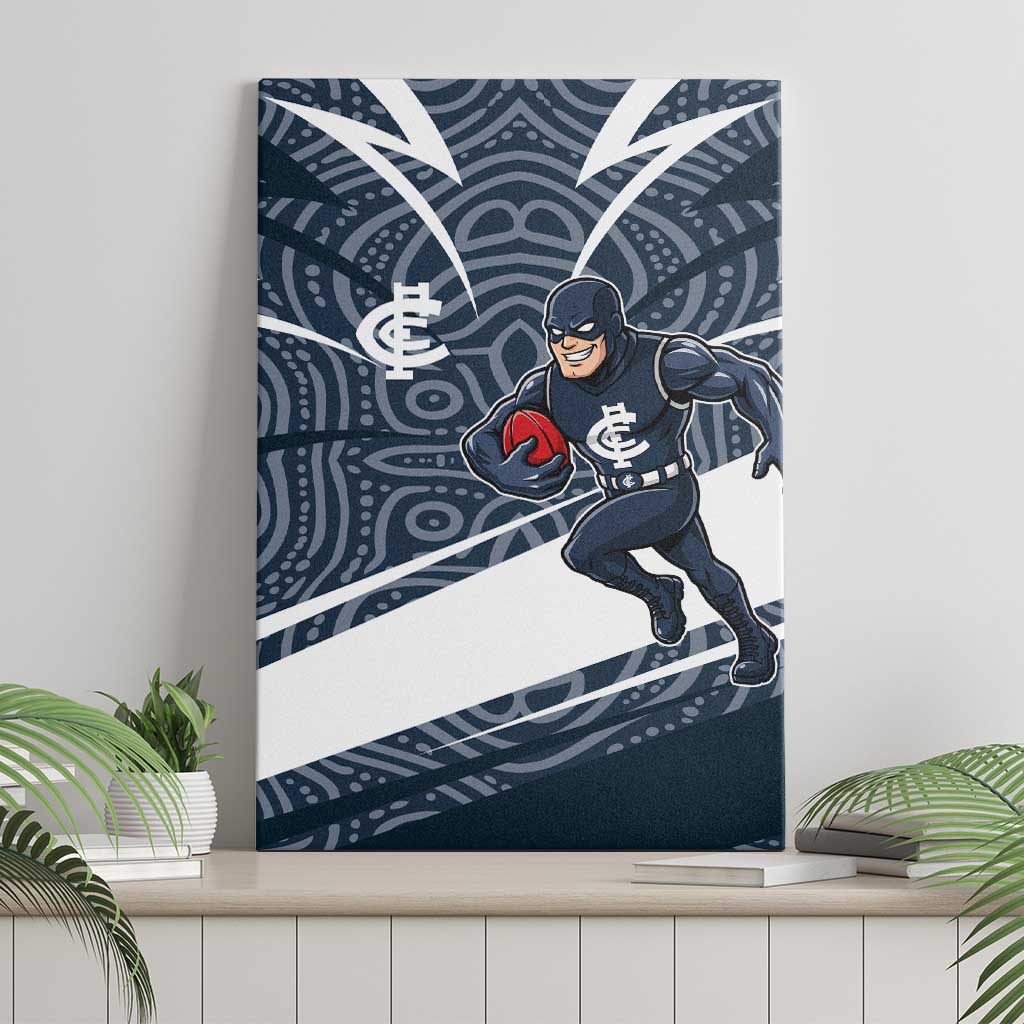 Carlton Blues Australian Football Canvas Wall Art Superhero Mascot With Indigenous Pattern Art