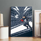 Carlton Blues Australian Football Canvas Wall Art Superhero Mascot With Indigenous Pattern Art