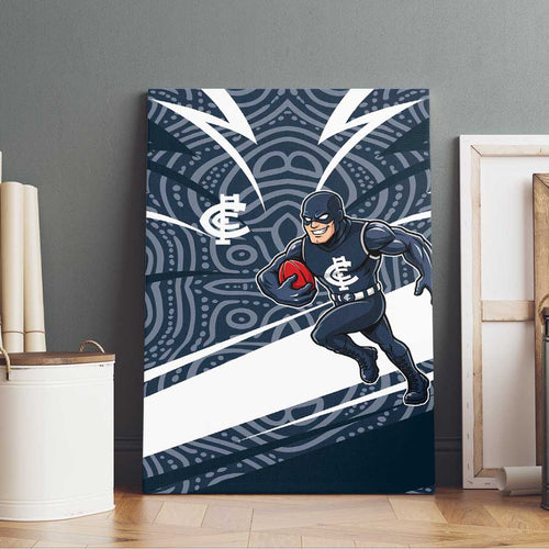 Carlton Blues Australian Football Canvas Wall Art Superhero Mascot With Indigenous Pattern Art