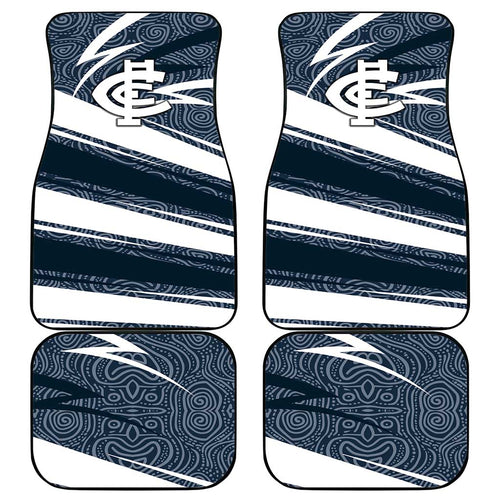 Carlton Blues Australian Football Car Mats Superhero Mascot With Indigenous Pattern Art