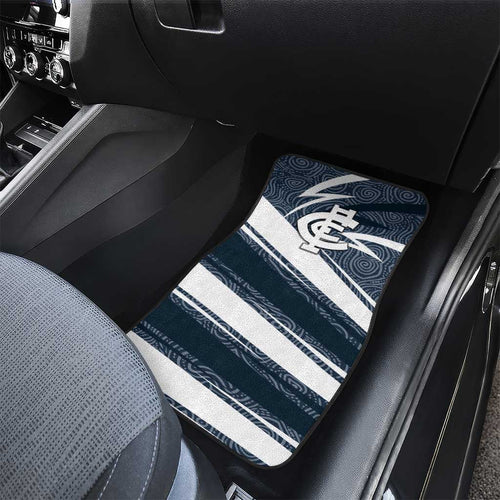 Carlton Blues Australian Football Car Mats Superhero Mascot With Indigenous Pattern Art