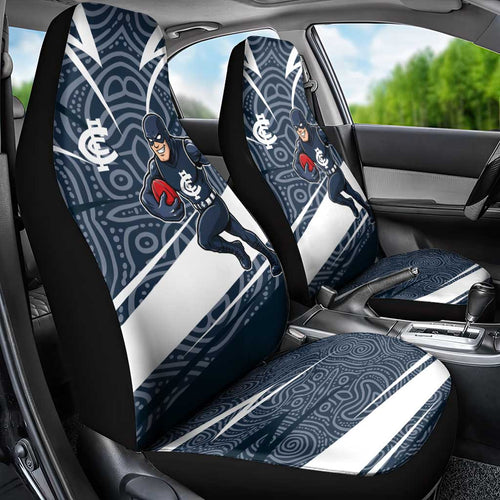 Carlton Blues Australian Football Car Seat Cover Superhero Mascot With Indigenous Pattern Art