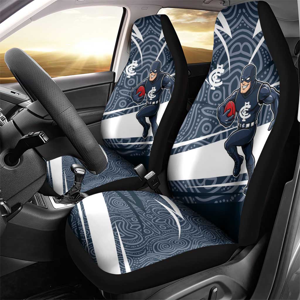 Carlton Blues Australian Football Car Seat Cover Superhero Mascot With Indigenous Pattern Art