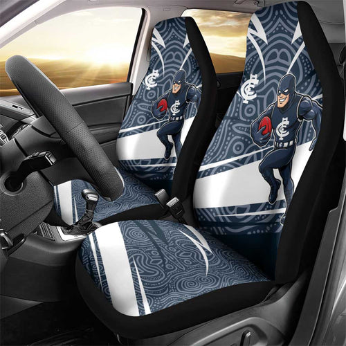 Carlton Blues Australian Football Car Seat Cover Superhero Mascot With Indigenous Pattern Art