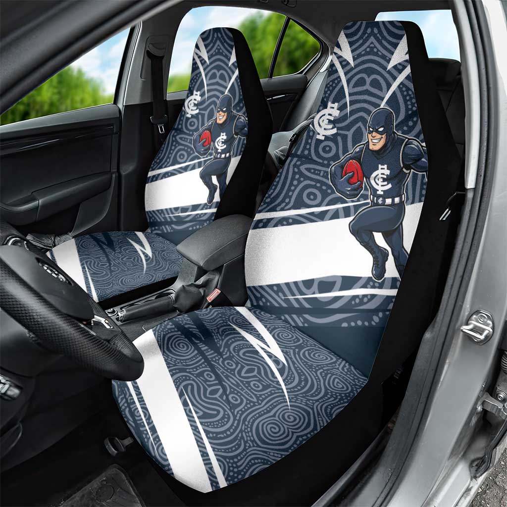 Carlton Blues Australian Football Car Seat Cover Superhero Mascot With Indigenous Pattern Art