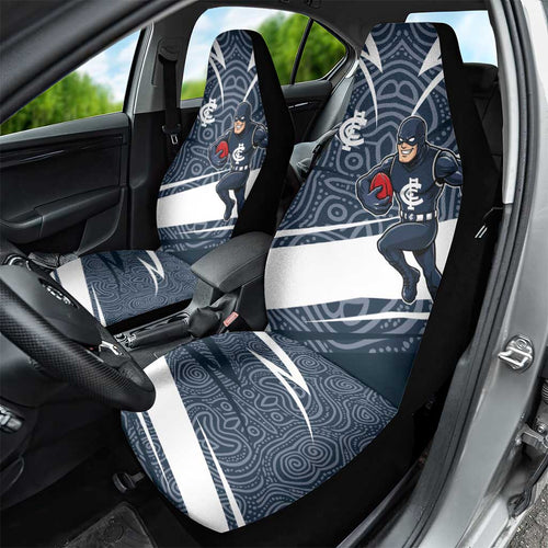 Carlton Blues Australian Football Car Seat Cover Superhero Mascot With Indigenous Pattern Art