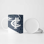 Carlton Blues Australian Football Ceramic Mug Superhero Mascot With Indigenous Pattern Art
