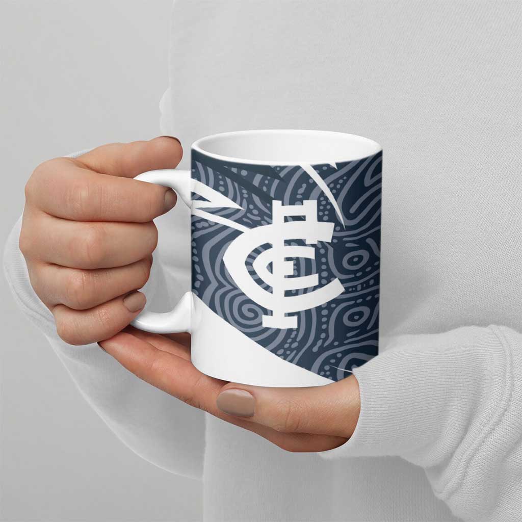 Carlton Blues Australian Football Ceramic Mug Superhero Mascot With Indigenous Pattern Art