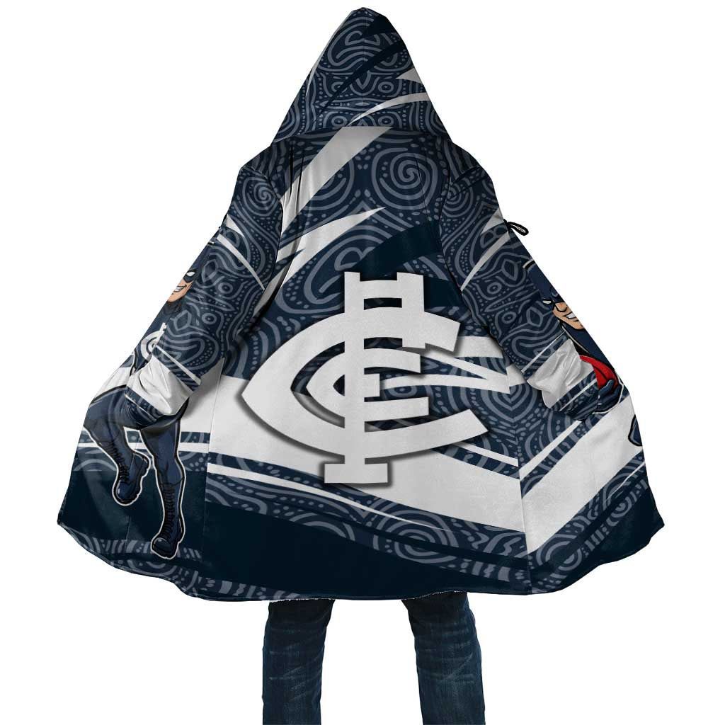 Carlton Blues Australian Football Cloak Superhero Mascot With Indigenous Pattern Art