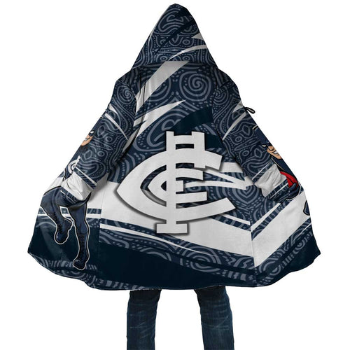 Carlton Blues Australian Football Cloak Superhero Mascot With Indigenous Pattern Art