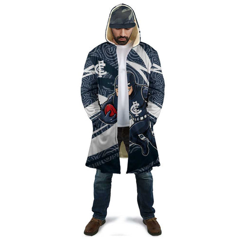 Carlton Blues Australian Football Cloak Superhero Mascot With Indigenous Pattern Art