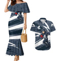 Carlton Blues Australian Football Couples Matching Mermaid Dress and Hawaiian Shirt Superhero Mascot With Indigenous Pattern Art