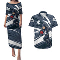 Carlton Blues Australian Football Couples Matching Puletasi and Hawaiian Shirt Superhero Mascot With Indigenous Pattern Art