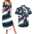 Carlton Blues Australian Football Couples Matching Summer Maxi Dress and Hawaiian Shirt Superhero Mascot With Indigenous Pattern Art