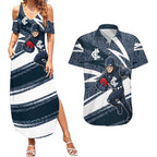 Carlton Blues Australian Football Couples Matching Summer Maxi Dress and Hawaiian Shirt Superhero Mascot With Indigenous Pattern Art