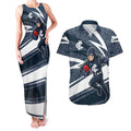 Carlton Blues Australian Football Couples Matching Tank Maxi Dress and Hawaiian Shirt Superhero Mascot With Indigenous Pattern Art