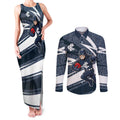 Carlton Blues Australian Football Couples Matching Tank Maxi Dress and Long Sleeve Button Shirt Superhero Mascot With Indigenous Pattern Art