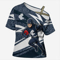 Carlton Blues Australian Football Cross Shoulder Shirt Superhero Mascot With Indigenous Pattern Art