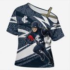 Carlton Blues Australian Football Cross Shoulder Shirt Superhero Mascot With Indigenous Pattern Art