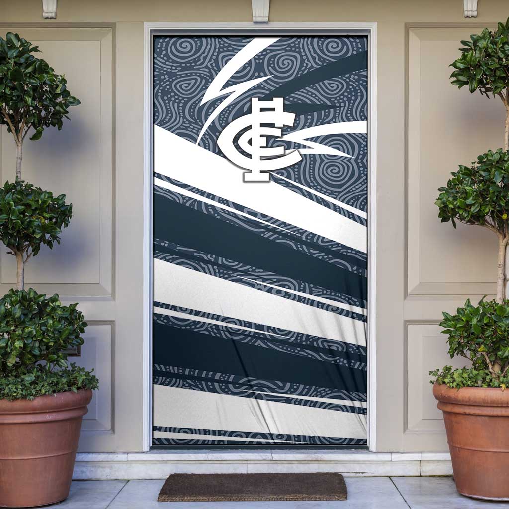 Carlton Blues Australian Football Door Cover Superhero Mascot With Indigenous Pattern Art