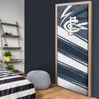 Carlton Blues Australian Football Door Cover Superhero Mascot With Indigenous Pattern Art