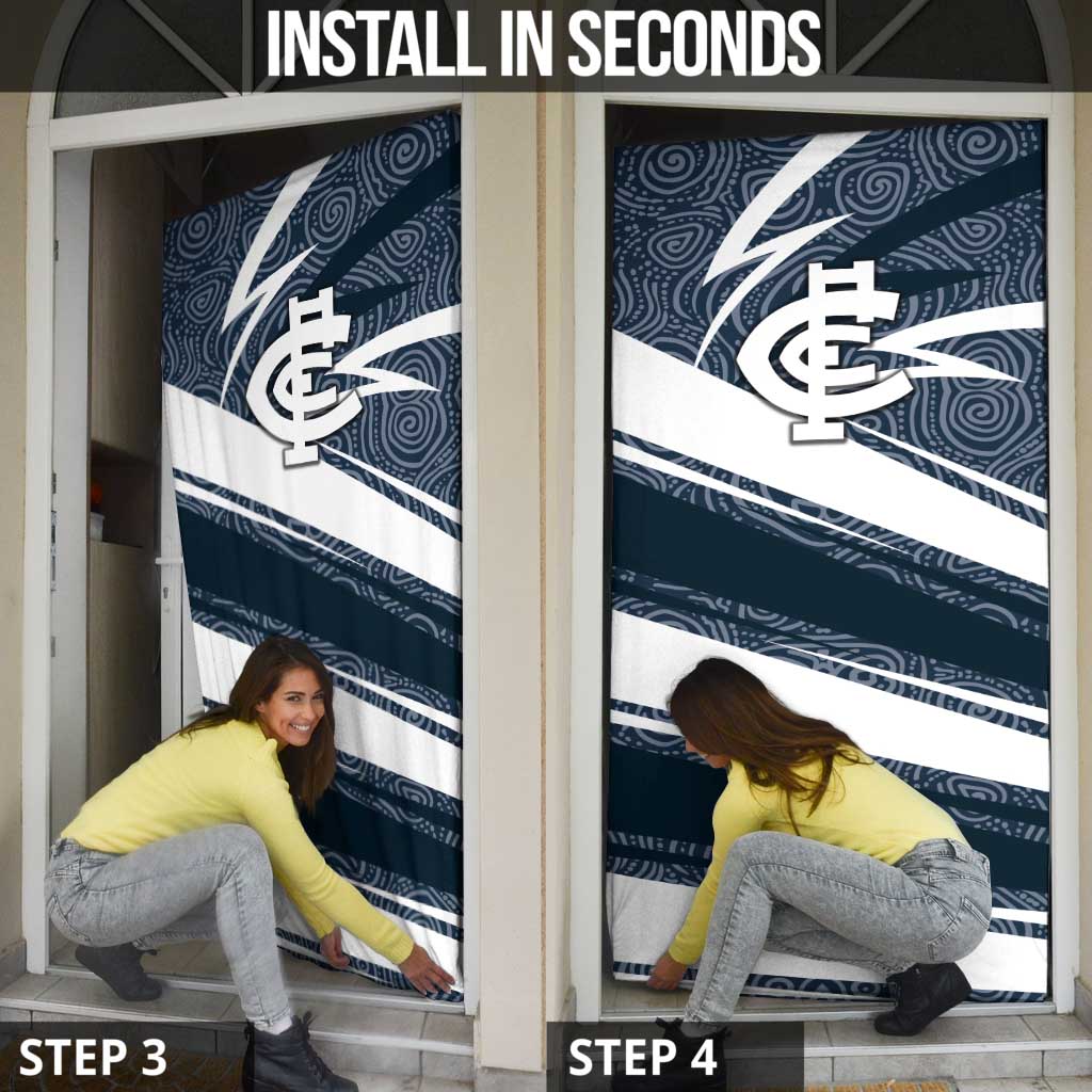 Carlton Blues Australian Football Door Cover Superhero Mascot With Indigenous Pattern Art
