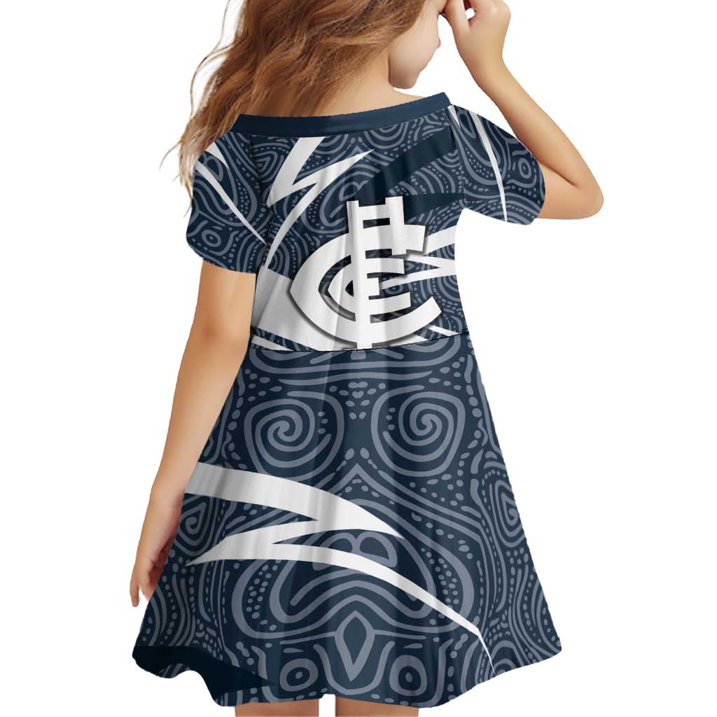 Carlton Blues Australian Football Family Matching Off Shoulder Short Dress and Hawaiian Shirt Superhero Mascot With Indigenous Pattern Art