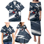 Carlton Blues Australian Football Family Matching Puletasi and Hawaiian Shirt Superhero Mascot With Indigenous Pattern Art