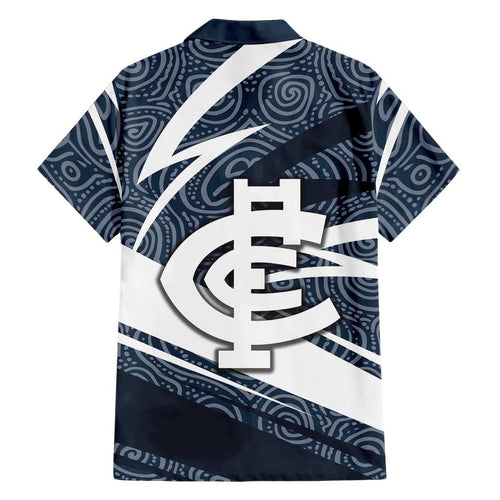 Carlton Blues Australian Football Family Matching Puletasi and Hawaiian Shirt Superhero Mascot With Indigenous Pattern Art