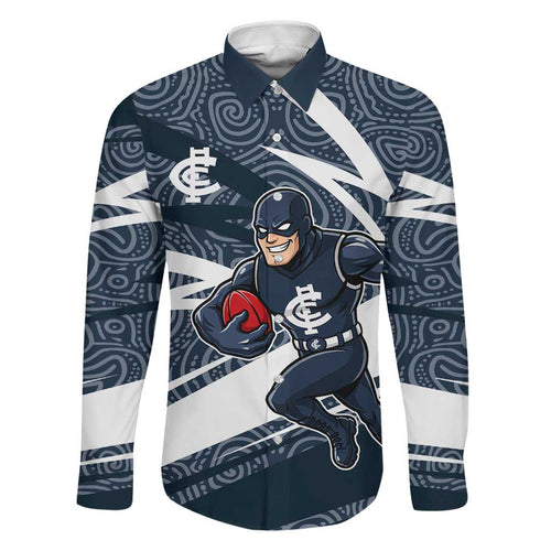 Carlton Blues Australian Football Family Matching Puletasi and Hawaiian Shirt Superhero Mascot With Indigenous Pattern Art