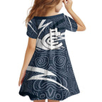 Carlton Blues Australian Football Family Matching Short Sleeve Bodycon Dress and Hawaiian Shirt Superhero Mascot With Indigenous Pattern Art