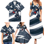 Carlton Blues Australian Football Family Matching Summer Maxi Dress and Hawaiian Shirt Superhero Mascot With Indigenous Pattern Art