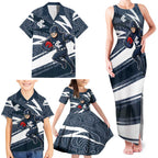 Carlton Blues Australian Football Family Matching Tank Maxi Dress and Hawaiian Shirt Superhero Mascot With Indigenous Pattern Art