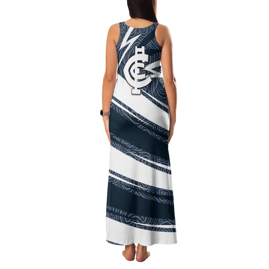 Carlton Blues Australian Football Family Matching Tank Maxi Dress and Hawaiian Shirt Superhero Mascot With Indigenous Pattern Art