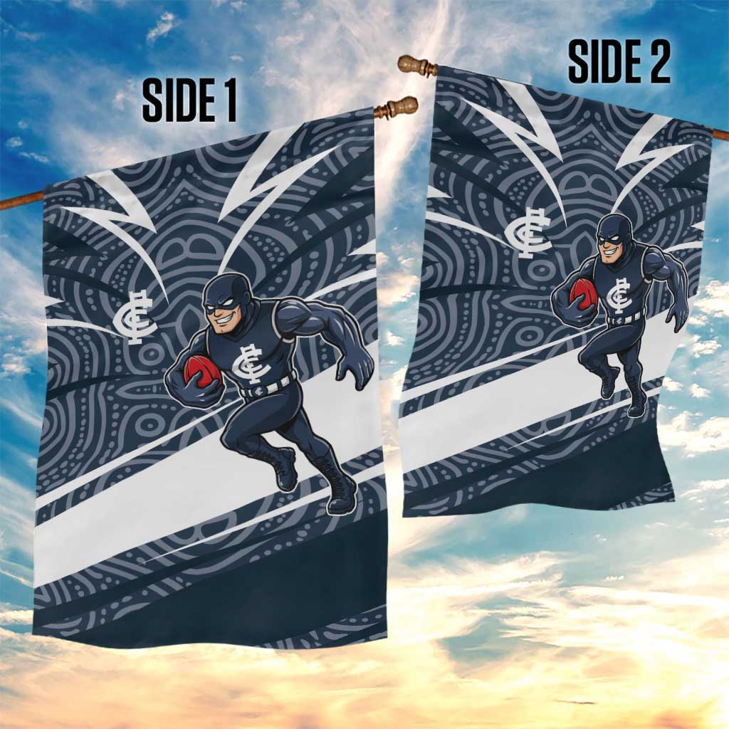 Carlton Blues Australian Football Garden Flag Superhero Mascot With Indigenous Pattern Art