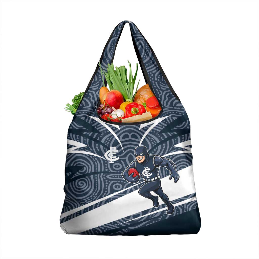 Carlton Blues Australian Football Grocery Bag Superhero Mascot With Indigenous Pattern Art