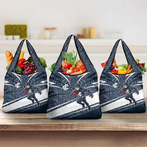 Carlton Blues Australian Football Grocery Bag Superhero Mascot With Indigenous Pattern Art