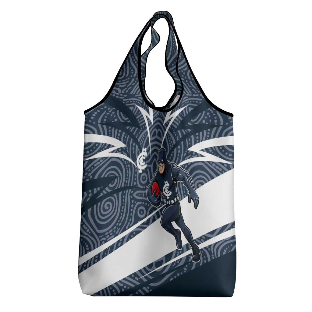 Carlton Blues Australian Football Grocery Bag Superhero Mascot With Indigenous Pattern Art