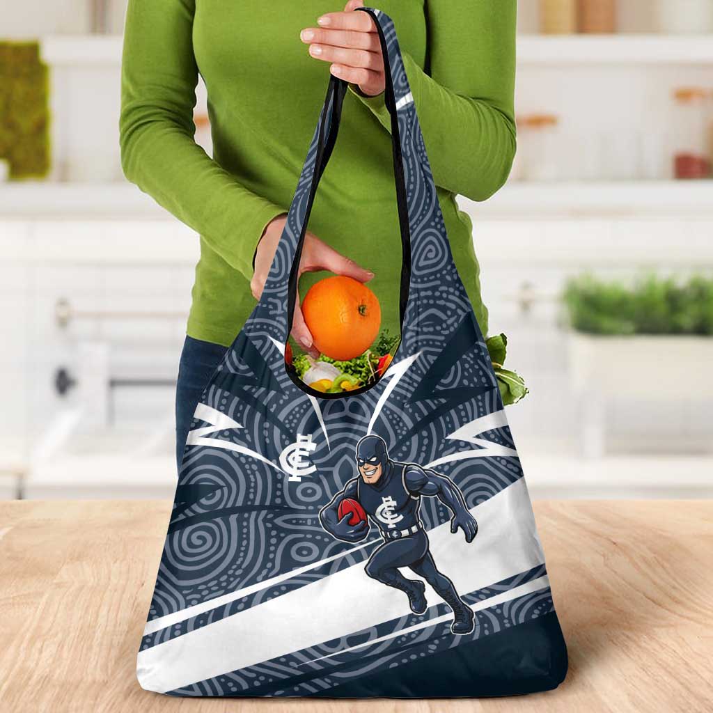 Carlton Blues Australian Football Grocery Bag Superhero Mascot With Indigenous Pattern Art