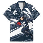 Carlton Blues Australian Football Hawaiian Shirt Superhero Mascot With Indigenous Pattern Art