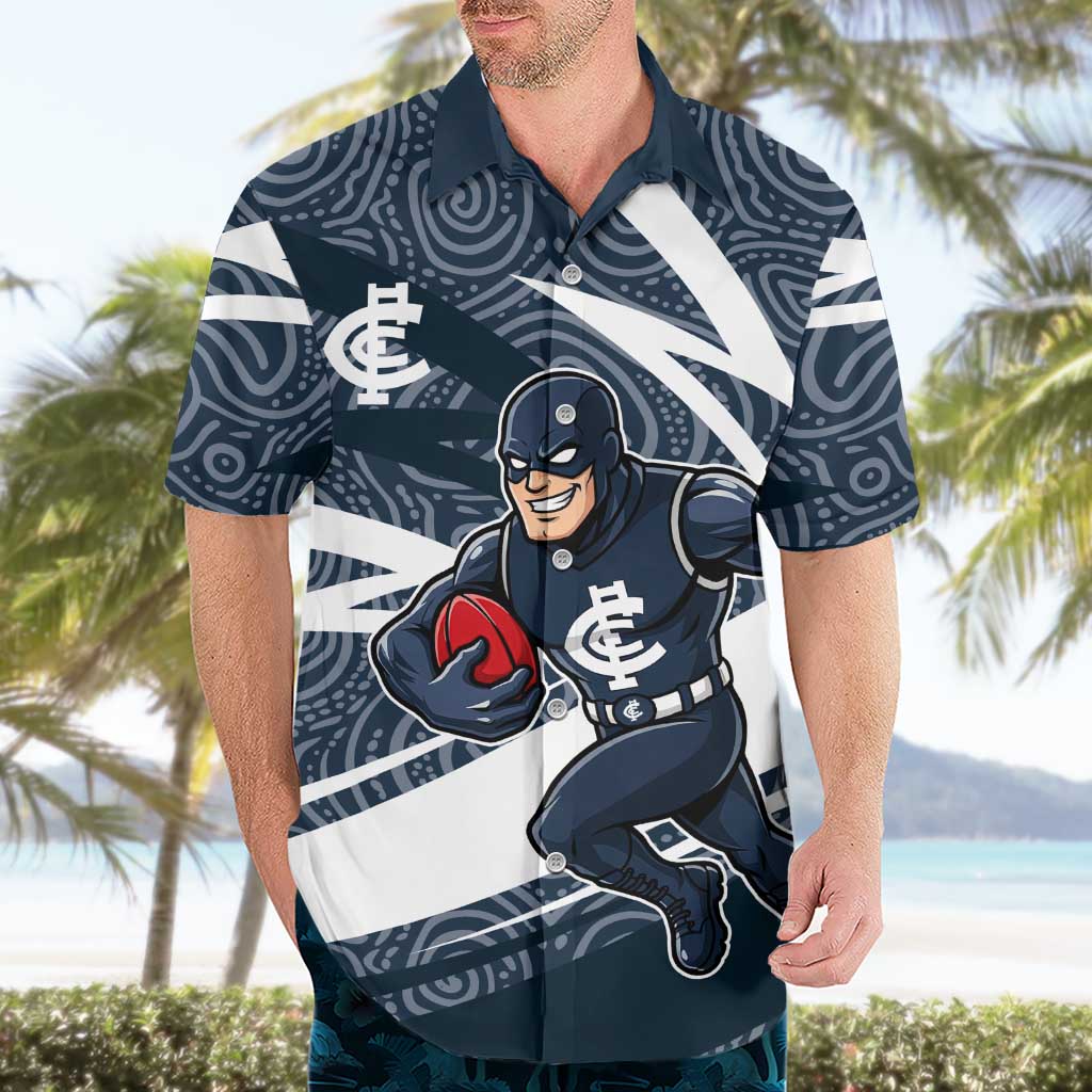Carlton Blues Australian Football Hawaiian Shirt Superhero Mascot With Indigenous Pattern Art
