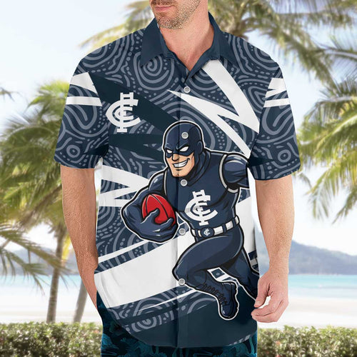 Carlton Blues Australian Football Hawaiian Shirt Superhero Mascot With Indigenous Pattern Art
