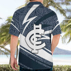 Carlton Blues Australian Football Hawaiian Shirt Superhero Mascot With Indigenous Pattern Art