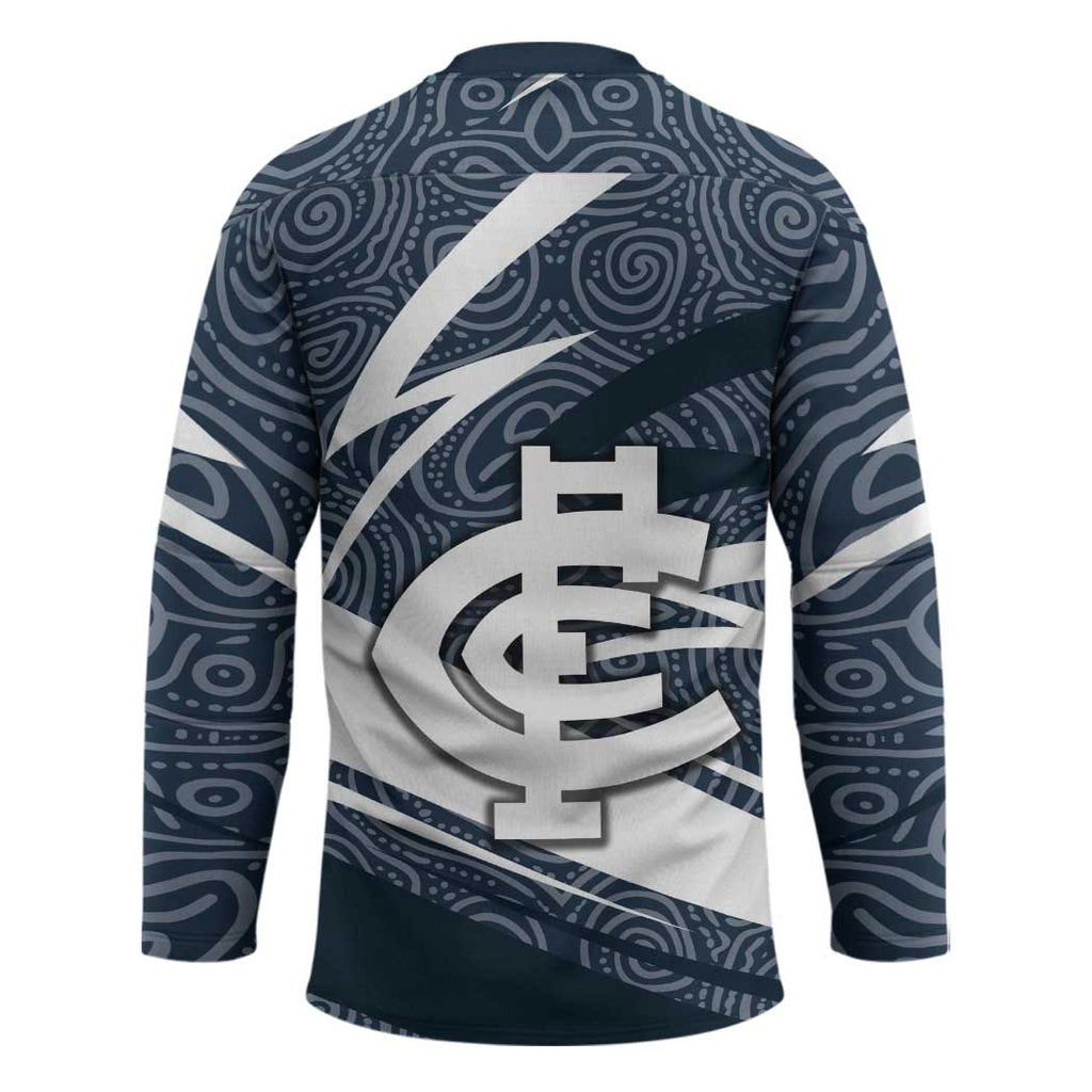 Carlton Blues Australian Football Hockey Jersey Superhero Mascot With Indigenous Pattern Art