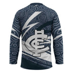 Carlton Blues Australian Football Hockey Jersey Superhero Mascot With Indigenous Pattern Art
